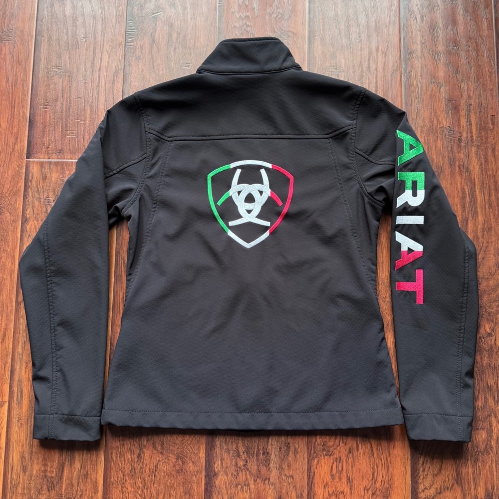 Ariat Womens Team Mexico Softshell Jacket Black Tri-Color Logo Western Coat Sz S - Picture 11 of 16